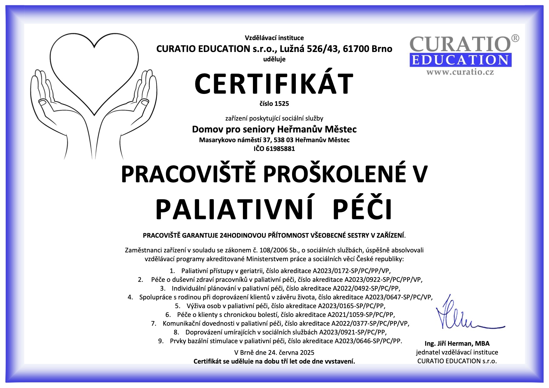 Certifikát - Paliativní péče 2025